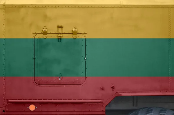 Bandera Lituania Representada Parte Lateral Del Camión Blindado Militar Cerca — Foto de Stock