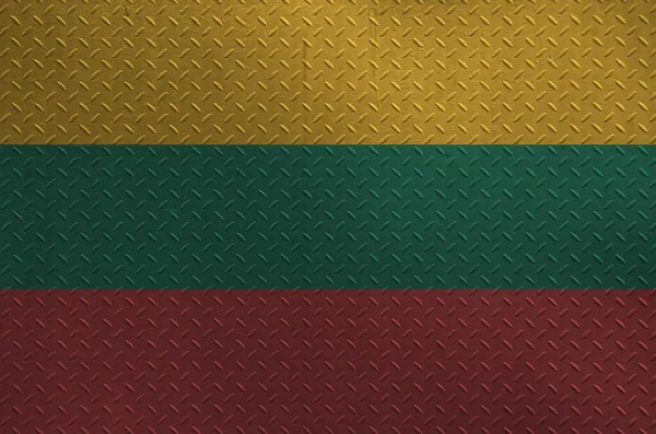 Bandeira Lituânia Retratada Cores Tinta Placa Metal Escovado Velho Parede — Fotografia de Stock
