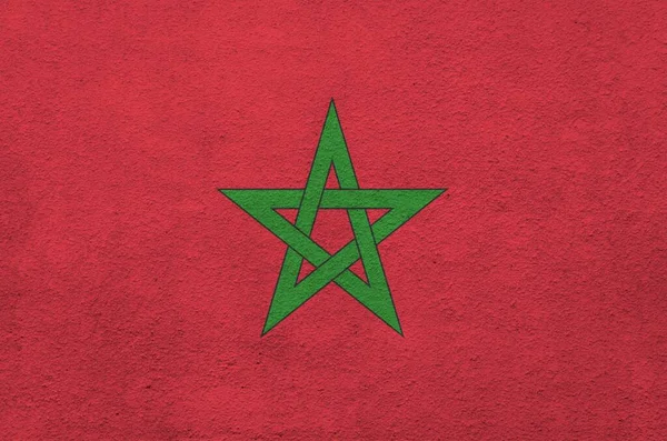 Morocco Flag Depicted Bright Paint Colors Old Relief Plastering Wall — Stock Photo, Image