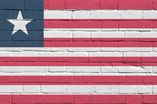 Liberia Flagge Farbtönen Auf Alten Ziegelsteinen Großaufnahme Strukturierte Banner Auf — Stockfoto