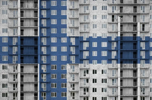 Bandera Finlandia Representada Colores Pintura Edificio Residencial Varios Pisos Construcción — Foto de Stock