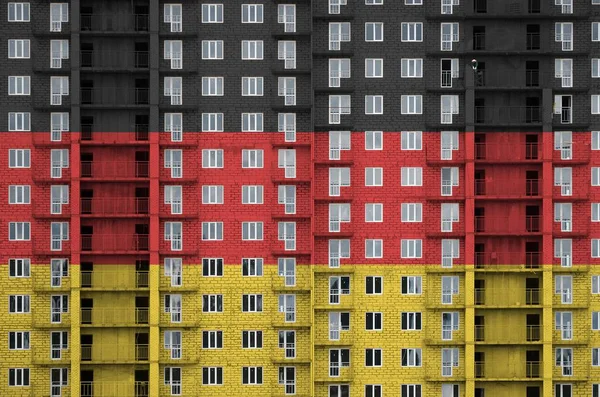 Deutschlandfahne Lackfarben Auf Mehrstöckigem Wohnhaus Bau Texturiertes Banner Auf Großem — Stockfoto