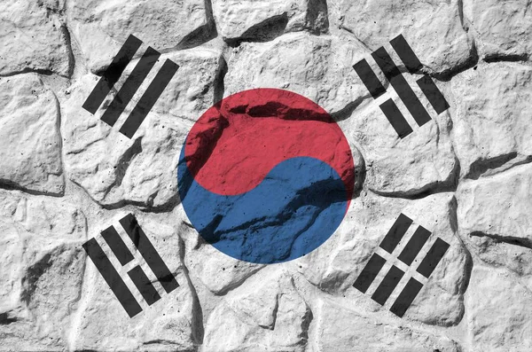 South Korea Flag Depicted Paint Colors Old Stone Wall Close — Stock Photo, Image