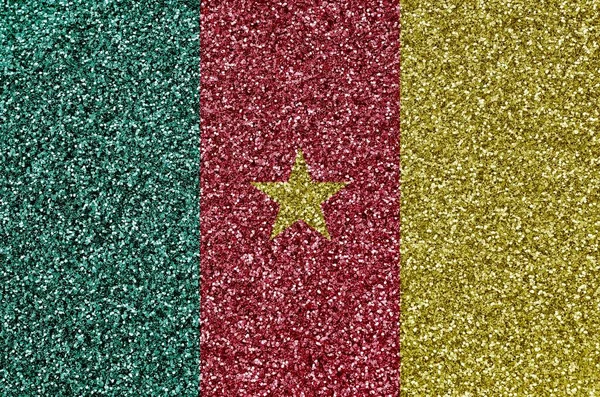 Drapeau Cameroun Représenté Sur Nombreuses Petites Paillettes Brillantes Fond Festival — Photo