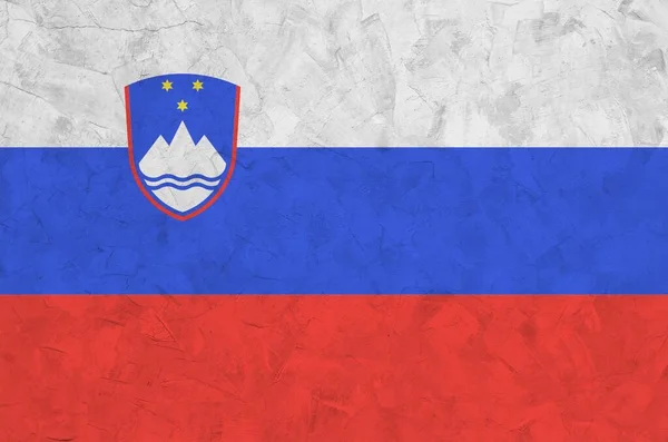 Slovenia Flag Depicted Bright Paint Colors Old Relief Plastering Wall — Stock Photo, Image