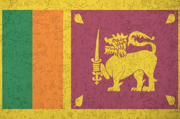 スリランカの国旗は 古いレリーフの漆喰壁の上に明るい色で描かれている ざらざらとした背景に書かれた旗 — ストック写真