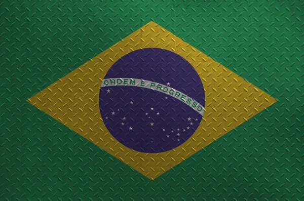 Brazil Flag Depicted Paint Colors Old Brushed Metal Plate Wall — Stock Photo, Image