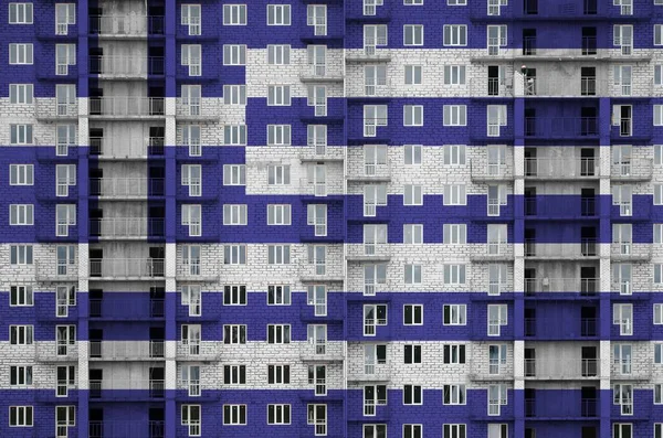Bandera Grecia Representada Colores Pintura Edificio Residencial Varios Pisos Construcción — Foto de Stock