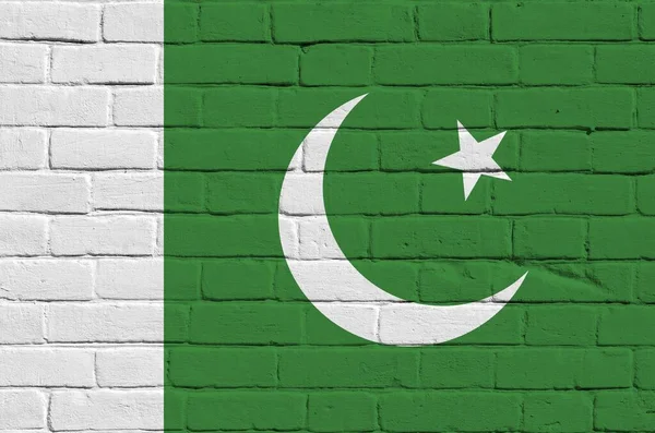 Pákistánská Vlajka Zblízka Vyobrazená Barvami Staré Cihlové Zdi Texturované Banner — Stock fotografie