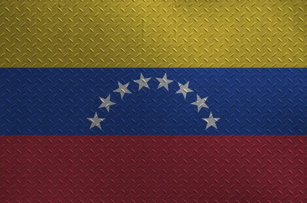 Bandeira Venezuela Retratada Cores Tinta Placa Metal Escovado Velho Parede — Fotografia de Stock