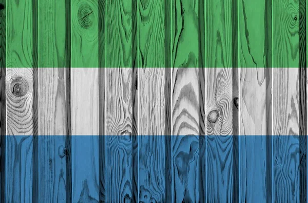 Flaga Sierra Leone Przedstawiona Jasnych Kolorach Farby Starych Drewnianych Ścianach — Zdjęcie stockowe