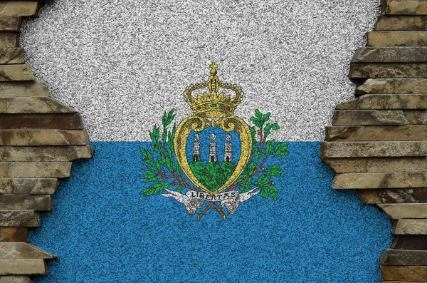 San Marino Flagga Avbildad Färg Färger Gamla Stenmur Närbild Texturerad — Stockfoto