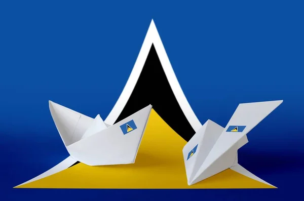 Bandeira Santa Lúcia Retratada Avião Barco Origami Papel Oriental Artesanal — Fotografia de Stock