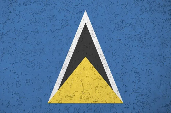 Flaga Saint Lucia Przedstawiona Jasnych Kolorach Farby Starych Tynkarskich Ścianach — Zdjęcie stockowe
