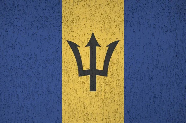 Bandeira Barbados Retratada Cores Tinta Brilhantes Parede Reboco Relevo Antigo — Fotografia de Stock