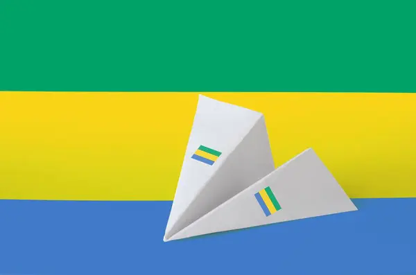 Gabon Zászló Ábrázolt Papír Origami Repülőgép Keleti Kézműves Művészeti Koncepció — Stock Fotó