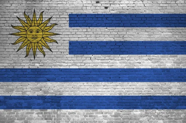 Uruguay Flag Depicted Paint Colors Old Brick Wall Close Textured — Stock Photo, Image