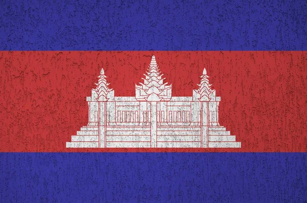 Bandera Camboya Representada Colores Pintura Brillantes Antigua Pared Yeso Relieve — Foto de Stock