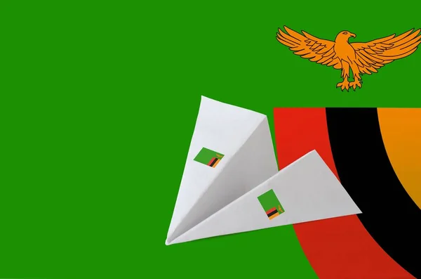 Zambia Flagga Avbildad Papper Origami Flygplan Orientalisk Handgjord Konst Koncept — Stockfoto