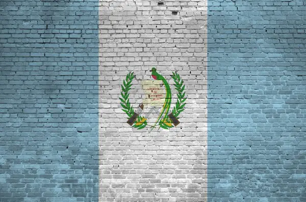 Flaga Gwatemali Przedstawiona Kolorach Farby Starych Ceglanych Ścianach Bliska Baner — Zdjęcie stockowe