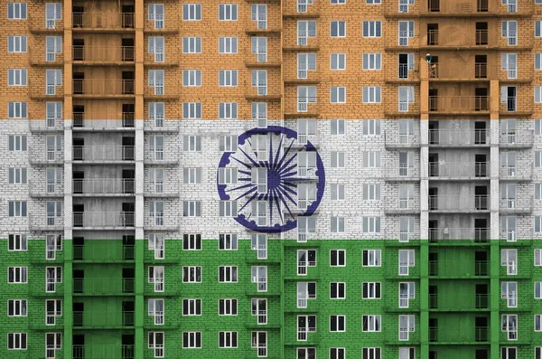 Indien Flagga Skildras Färg Färger Flera Våningar Bosatta Byggnad Uppbyggnad — Stockfoto