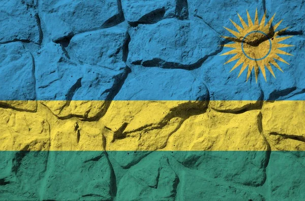 Rwanda Flag Depicted Paint Colors Old Stone Wall Close Textured — Stock Photo, Image