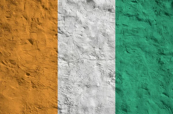 Elfenbenskustens Flagga Avbildad Klara Färger Gammal Reliefputsvägg Nära Håll Texturerad — Stockfoto