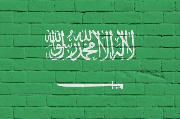 Saúdskoarabská Vlajka Zblízka Vyobrazená Barvách Staré Cihlové Zdi Texturované Banner — Stock fotografie