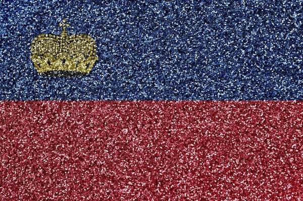 Liechtenstein flag depicted on many small shiny sequins. Colorful festival background for disco party