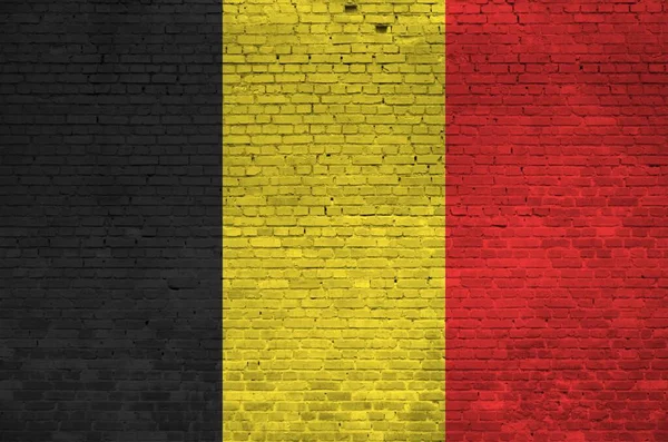 Σημαία Βελγίου Απεικονίζεται Χρώματα Μπογιάς Παλιό Τοίχο Από Τούβλα Κοντά — Φωτογραφία Αρχείου
