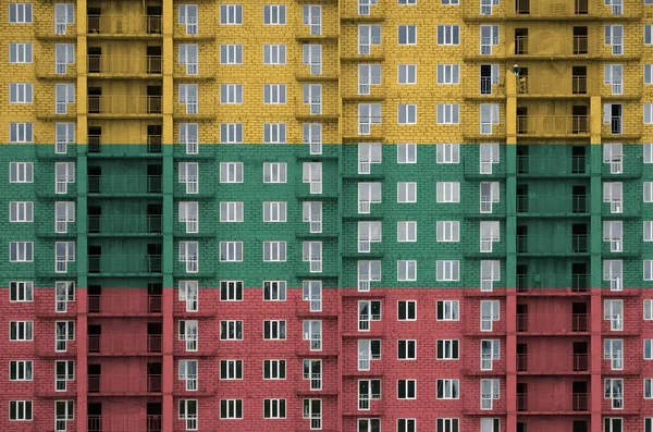 Bandera Lituania Representada Colores Pintura Edificio Residencial Varios Pisos Construcción — Foto de Stock