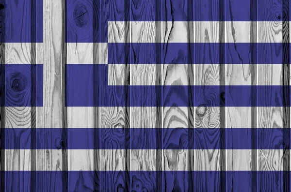 Bandera Grecia Representada Colores Pintura Brillantes Antigua Pared Madera Cerca —  Fotos de Stock