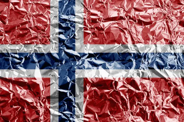 Прапор Норвегії Зображений Фарбою Блискучій Потовщеній Алюмінієвій Фользі Текстовий Прапор — стокове фото