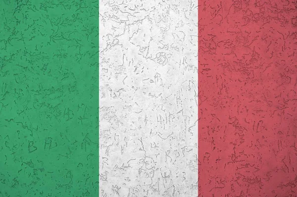 Прапор Італії Зображений Яскравими Кольорами Фарби Старому Рельєфному Штукатурці Текстовий — стокове фото
