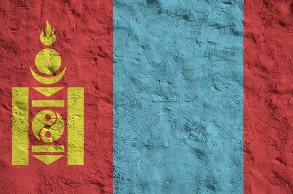 Moğolistan Bayrağı Eski Kabartma Duvarlara Parlak Boya Renkleriyle Resmedilmiş Kabataslak — Stok fotoğraf