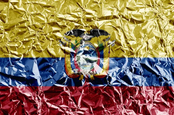 Bandera Ecuador Representada Colores Pintura Sobre Papel Aluminio Arrugado Brillante —  Fotos de Stock