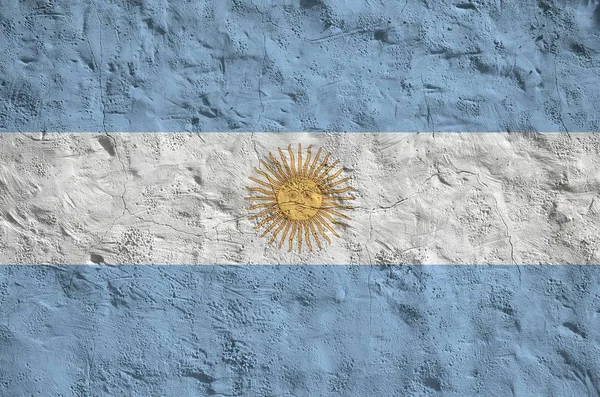 Bandeira Argentina Retratada Cores Tinta Brilhantes Parede Reboco Alívio Antigo — Fotografia de Stock
