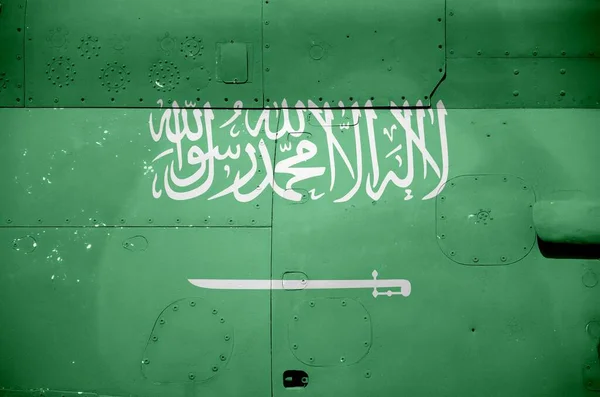 Vlajka Saúdské Arábie Zblízka Vyobrazena Boční Části Vojenského Obrněného Vrtulníku — Stock fotografie