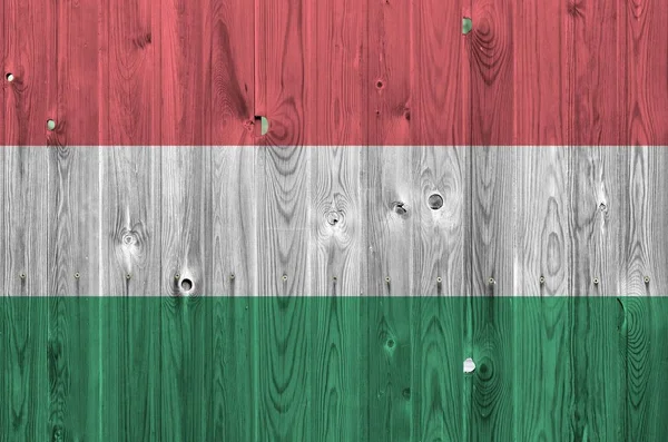 Hungary Flag Depicted Bright Paint Colors Old Wooden Wall Close — Stock Photo, Image