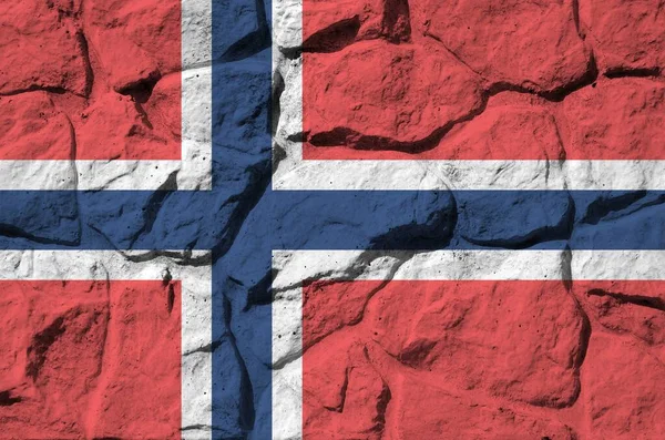 Прапор Норвегії Зображений Фарбою Старій Кам Яній Стіні Поруч Текстурований — стокове фото