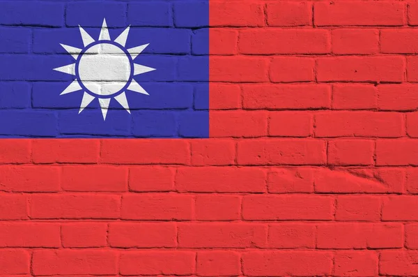 Флаг Тайваня Изображен Краске Старой Кирпичной Стене Крупным Планом Текстурированный — стоковое фото
