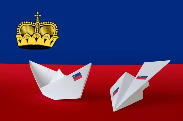 Liechtenstein Flagge Auf Papier Origami Flugzeug Und Boot Orientalisches Konzept — Stockfoto