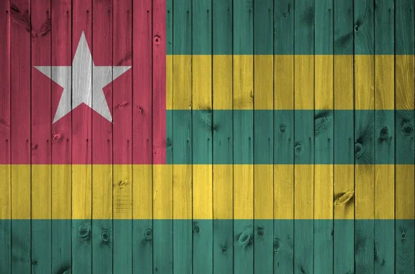 Togo Zászló Ábrázolt Élénk Festék Színek Régi Fából Készült Fal — Stock Fotó