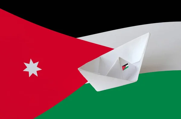 Jordanië Vlag Afgebeeld Papier Origami Schip Closeup Oosterse Handgemaakte Kunst — Stockfoto