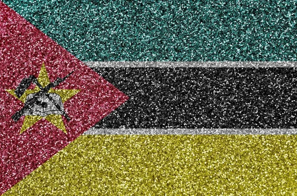 Bandiera Del Mozambico Raffigurata Molte Piccole Paillettes Luccicanti Colorato Sfondo — Foto Stock