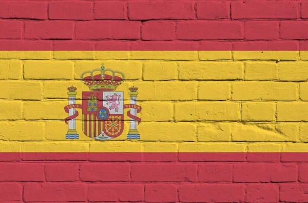 Spanien Flagga Avbildad Färg Färger Gamla Tegelvägg Närbild Texturerad Banner — Stockfoto