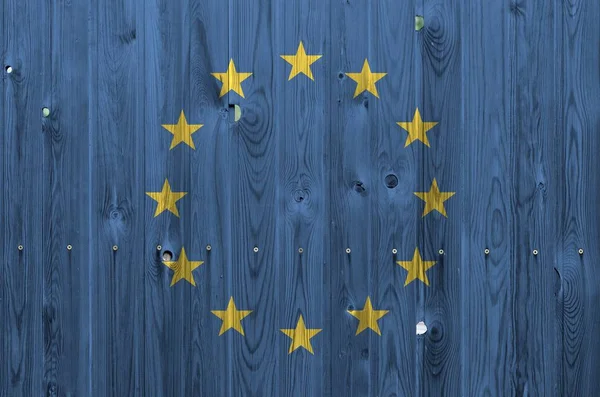 Σημαία Της Ευρωπαϊκής Ένωσης Απεικονίζεται Φωτεινά Χρώματα Χρώμα Παλιό Ξύλινο — Φωτογραφία Αρχείου
