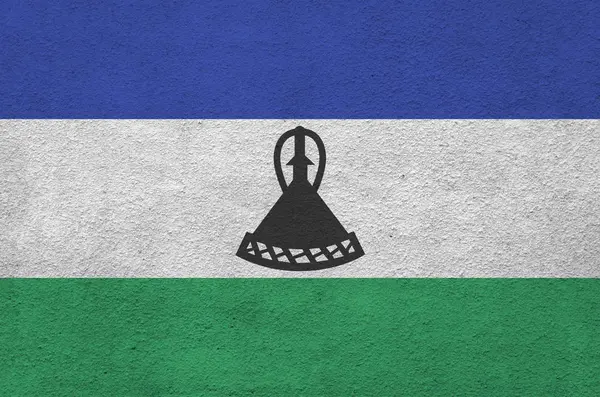 Флаг Лесото Изображен Ярких Красках Старой Рельефной Штукатурке Текстурированный Баннер — стоковое фото
