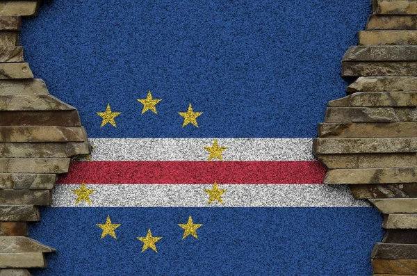Cabo Verde Flagga Avbildad Färg Färger Gamla Stenmur Närbild Texturerad — Stockfoto