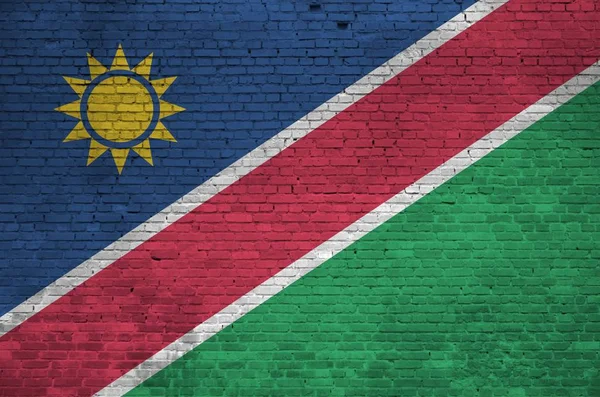 Namibië Vlag Afgebeeld Verf Kleuren Oude Bakstenen Muur Close Gestructureerde — Stockfoto